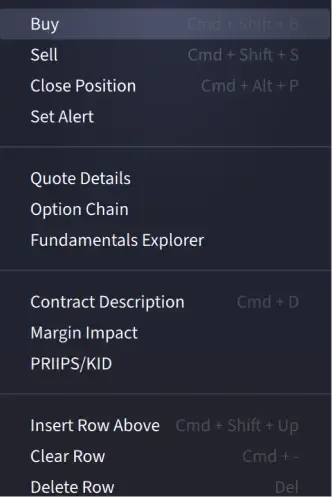 Clic derecho en una lista de seguimiento en IBKR Desktop