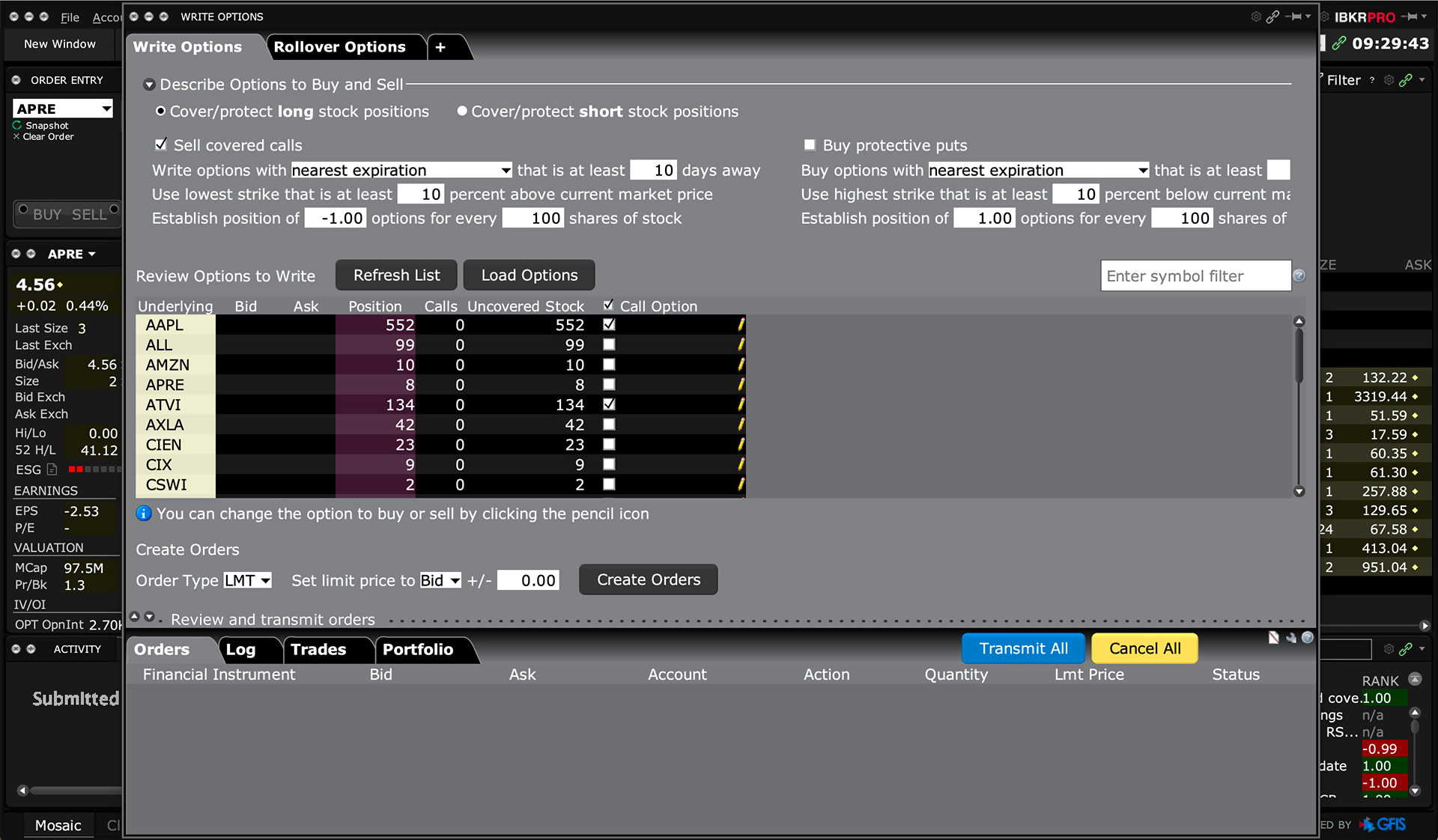 Write options tool